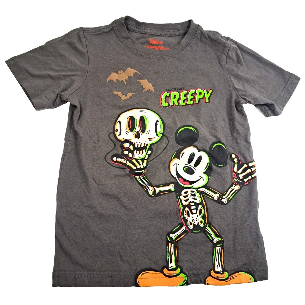 Disney Mickey Skeleton Halloween T-Shirt Unisex Kids 5T "Creepy" Skull